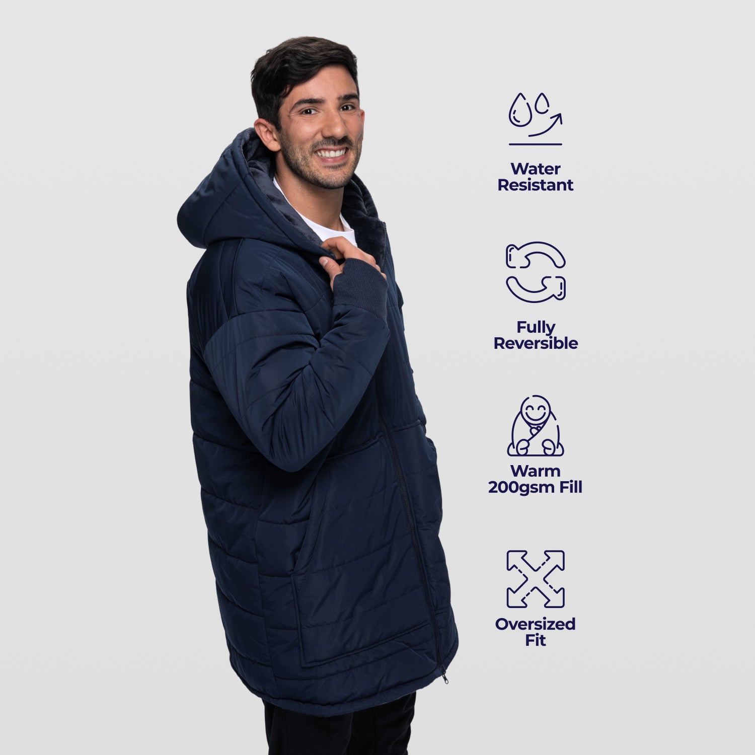 ジャケット・アウター Logo Shop Coat (navy) Navy Zip Long Puffer Jacket – The Oodie Canada