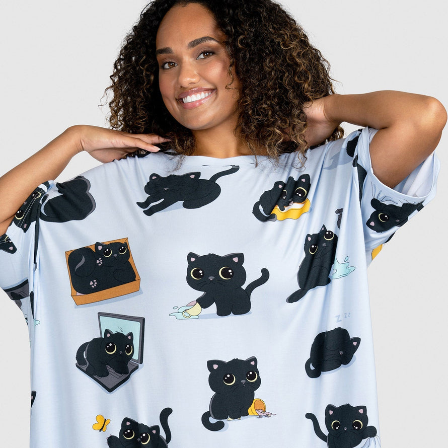 Black Cat Oodie Sleep Tee