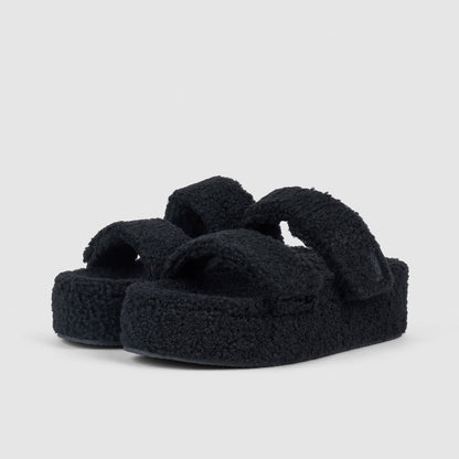 Black Two Strap Sherpa Platform