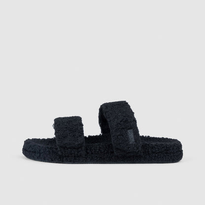 Black Two Strap Sherpa Slide