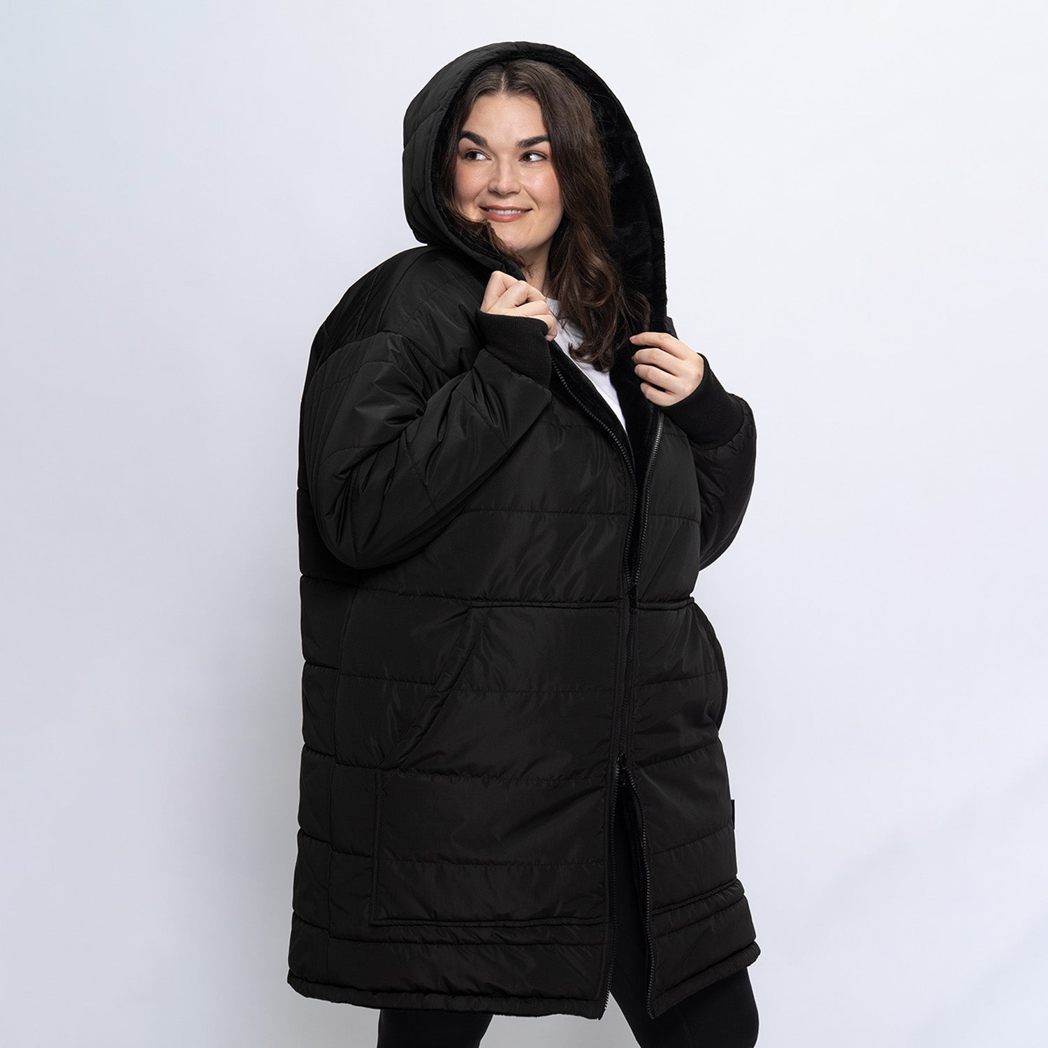 Black Zip Long Puffer Jacket – The Oodie Canada