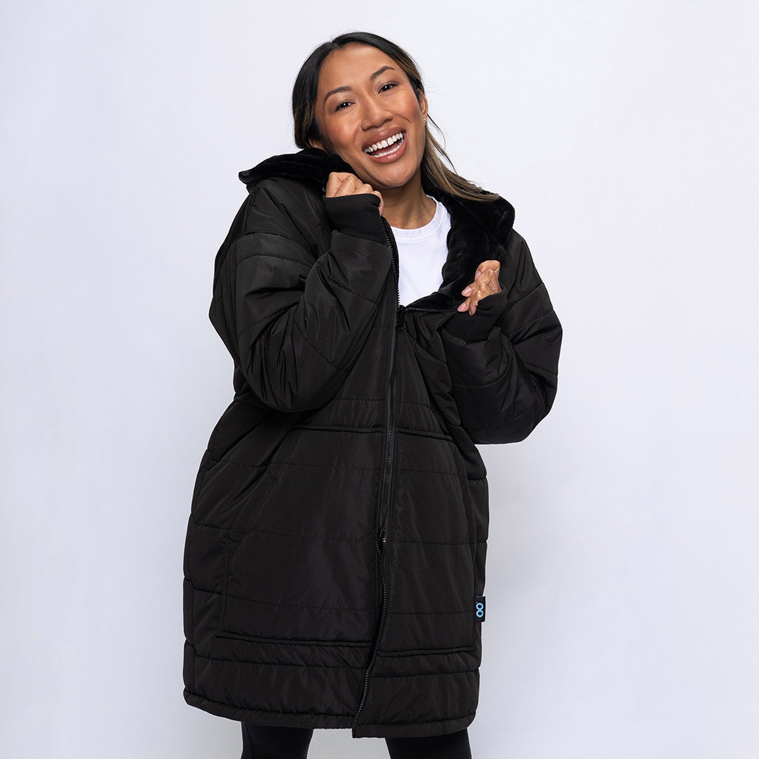 Black Zip Long Puffer Jacket – The Oodie Canada