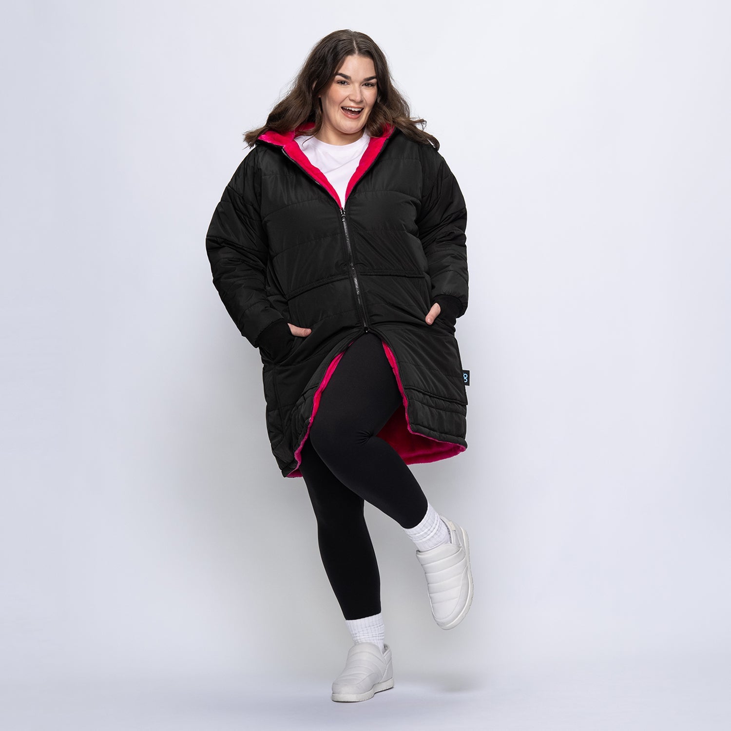 Black/Bright Pink Long Puffer Jacket – The Oodie Canada