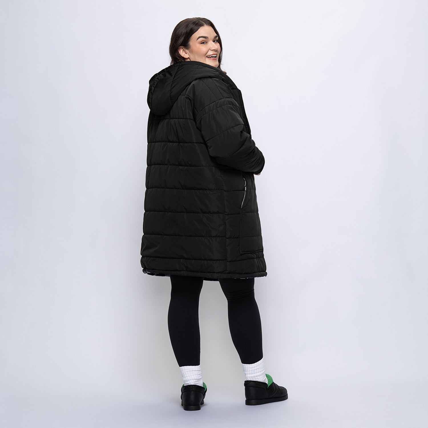 Black/Charcoal Swirl Print Long Puffer Jacket – The Oodie Canada
