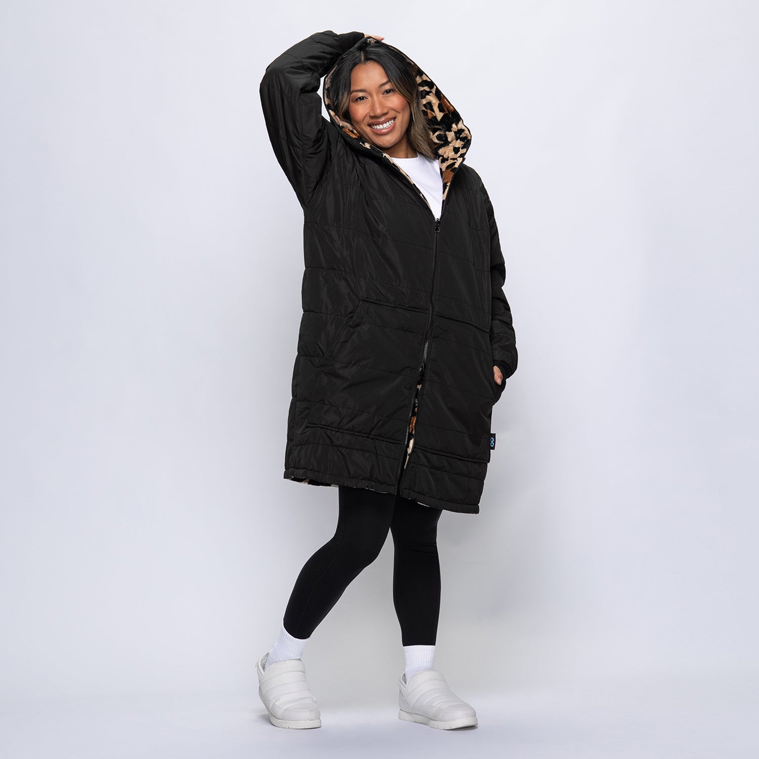Black/Leopard Long Puffer Jacket – The Oodie Canada