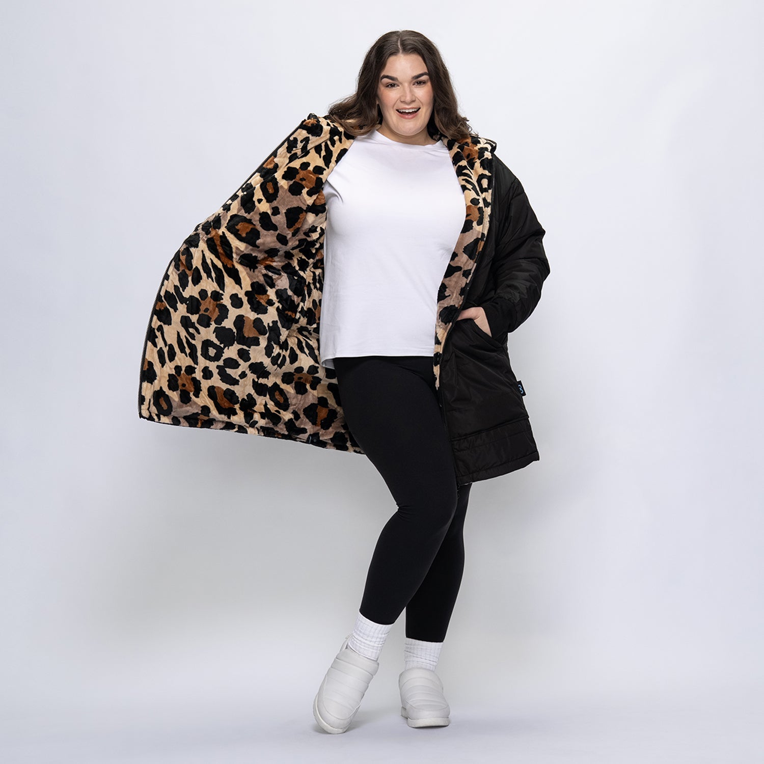 Black/Leopard Long Puffer Jacket – The Oodie Canada