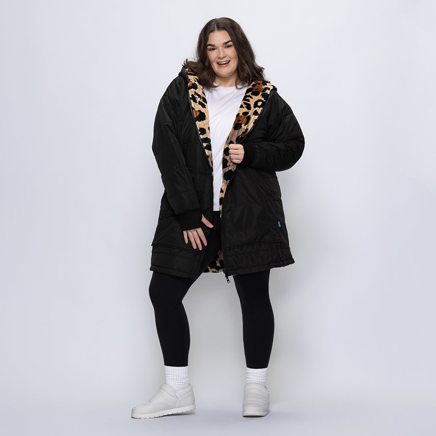 Black/Leopard Long Puffer Jacket – The Oodie Canada
