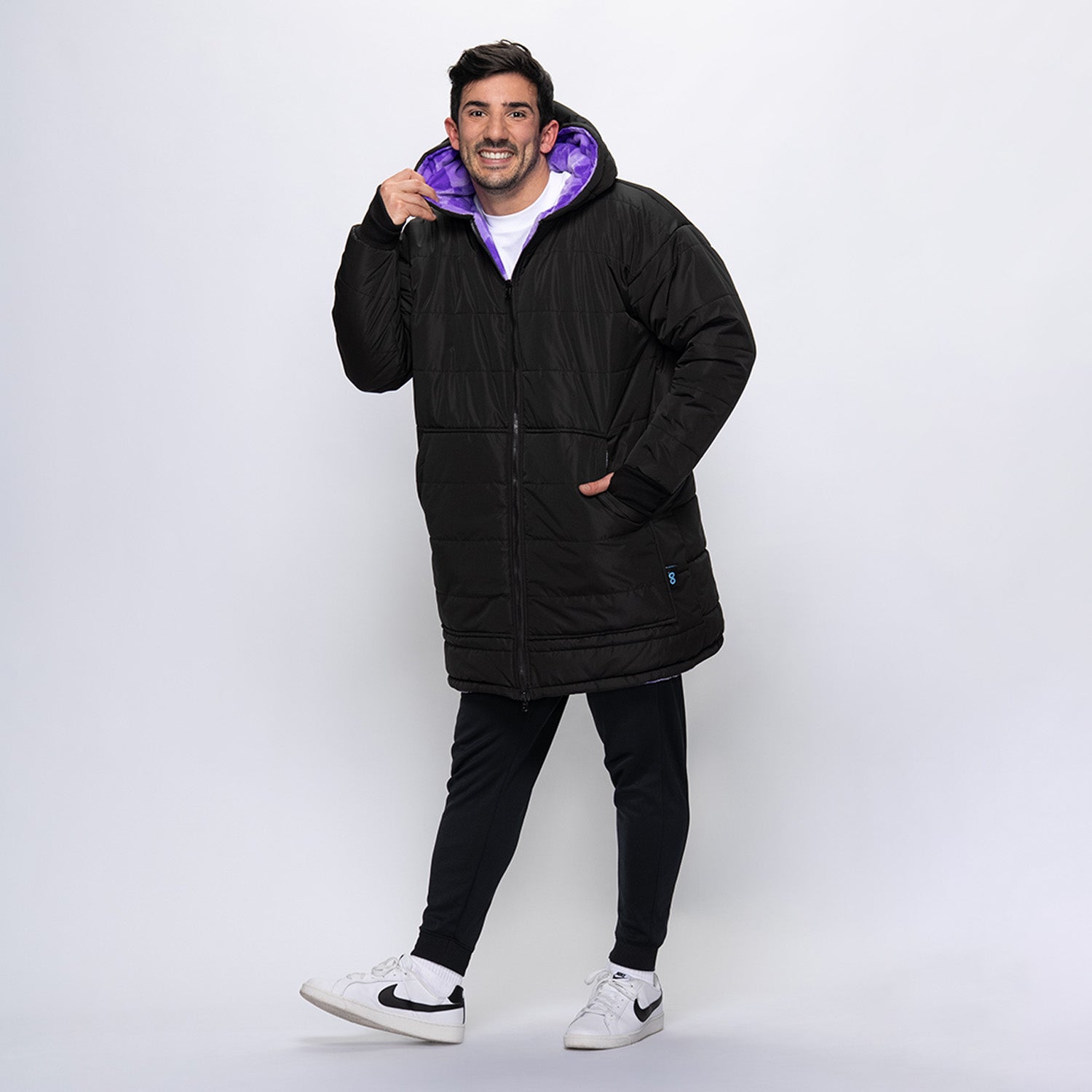 Black/Lilac Checker Print Long Puffer Jacket – The Oodie Canada