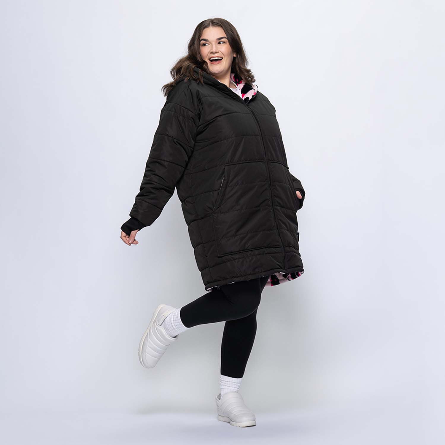 Black/Pink Leopard Print Long Puffer Jacket – The Oodie Canada