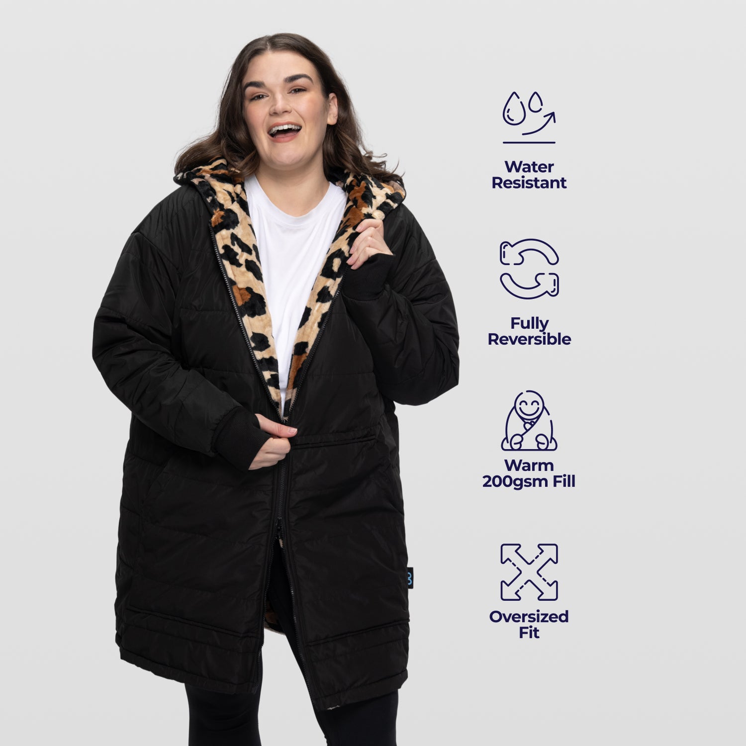 Leopard Print/Black Long Puffer Jacket – The Oodie Canada