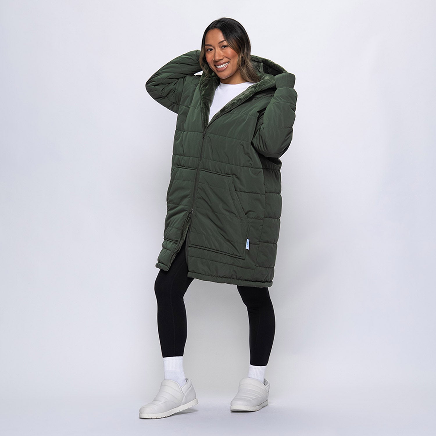 Khaki Zip Long Puffer Jacket – The Oodie Canada