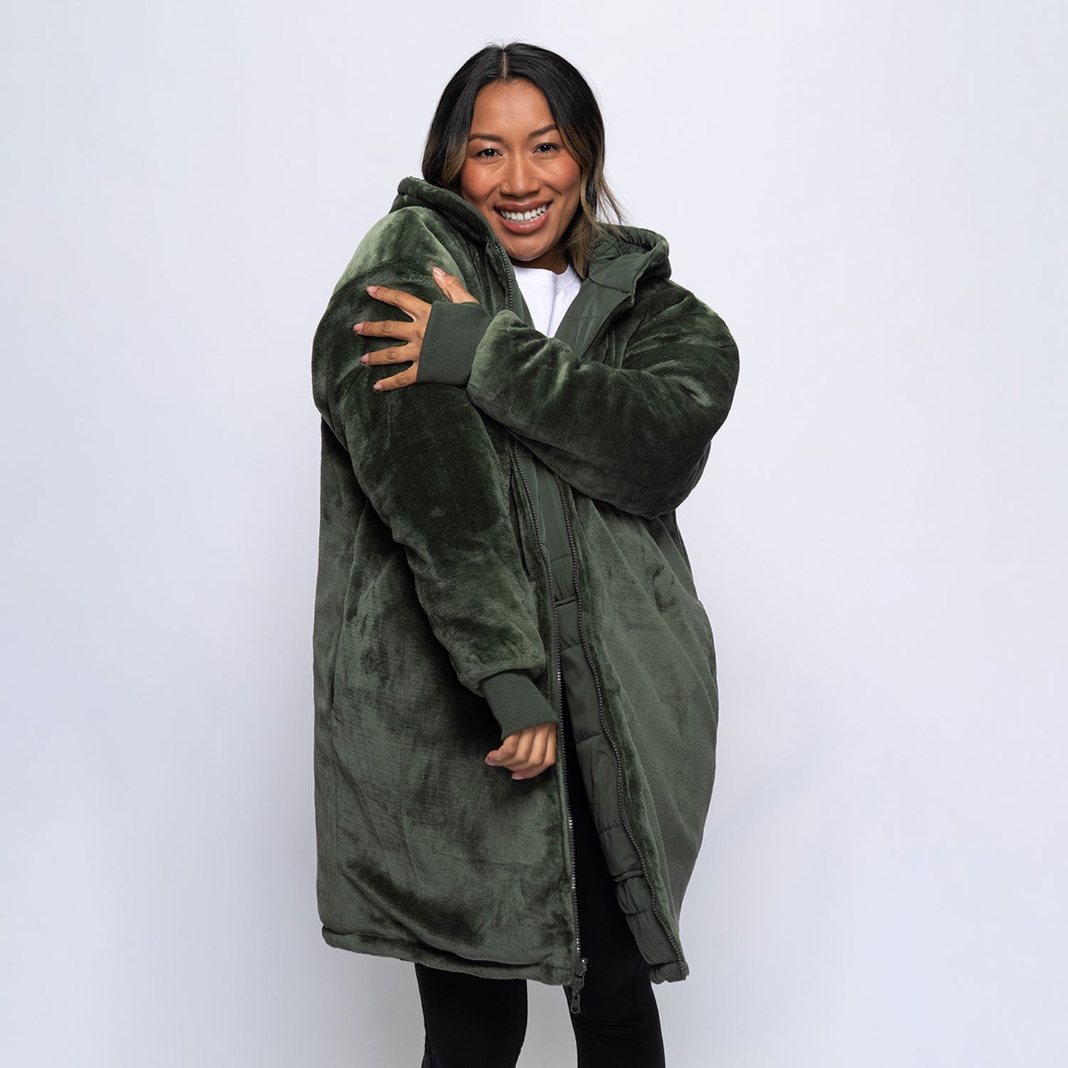 Khaki Zip Long Puffer Jacket – The Oodie Canada