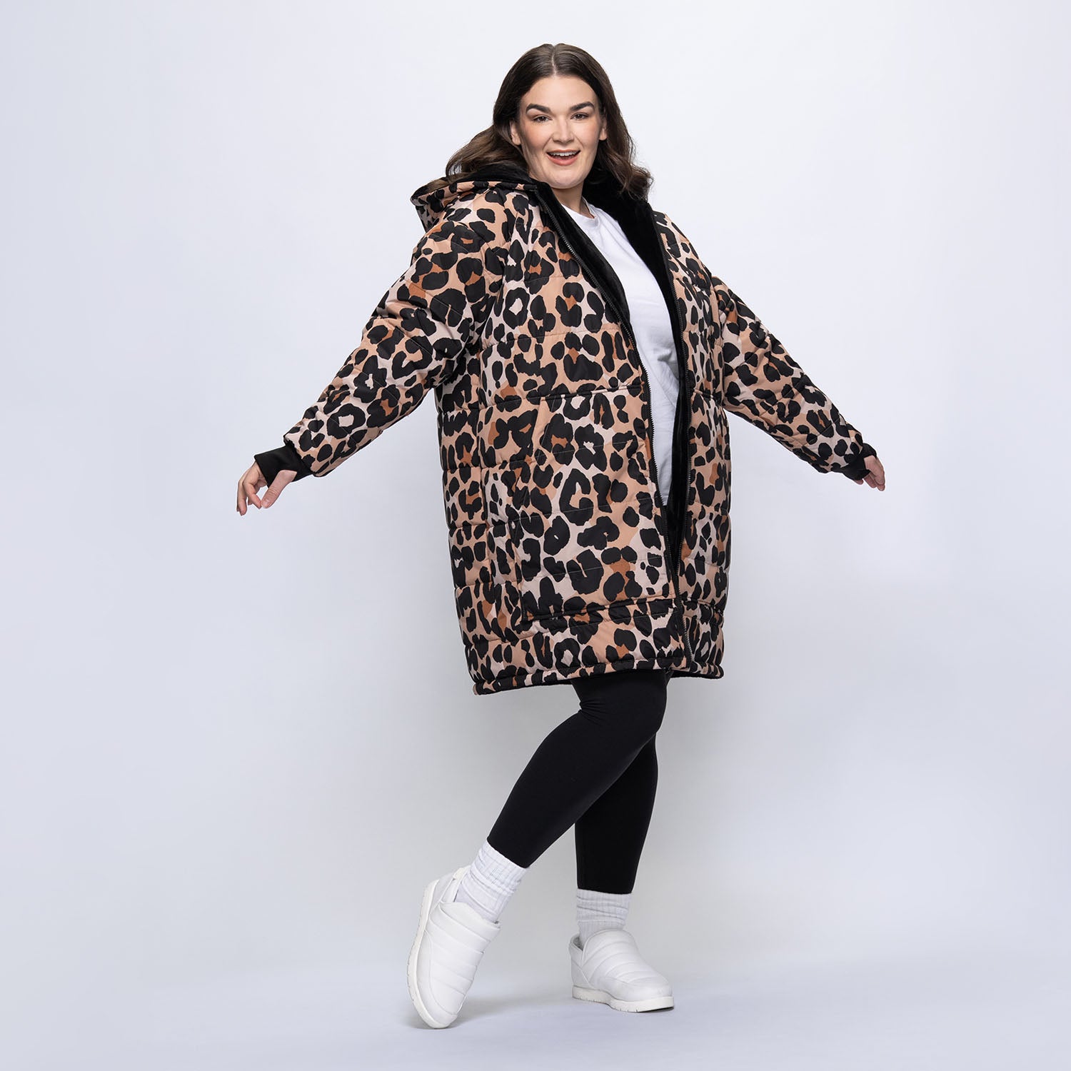 Leopard Print/Black Long Puffer Jacket – The Oodie Canada