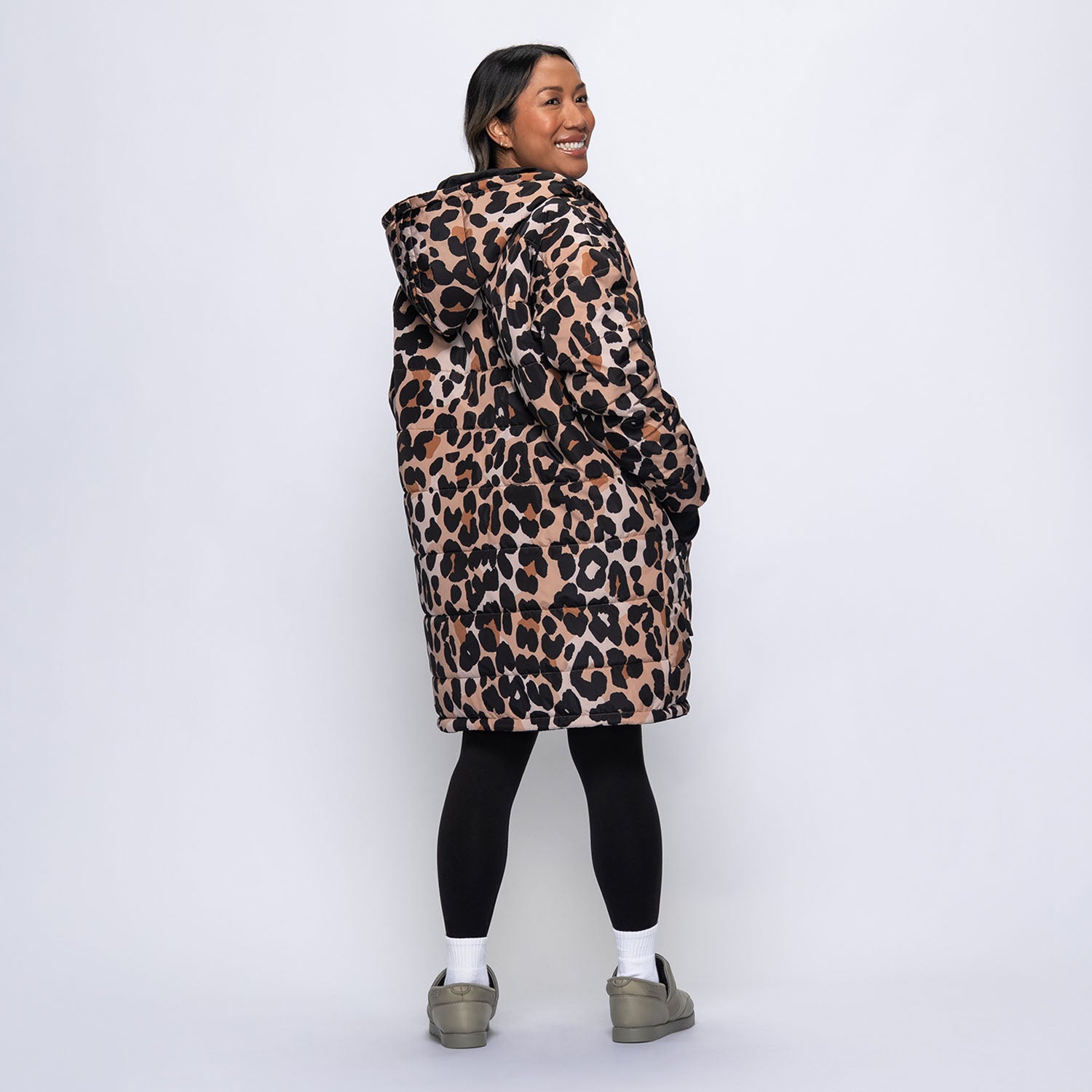 Leopard Print/Black Long Puffer Jacket – The Oodie Canada