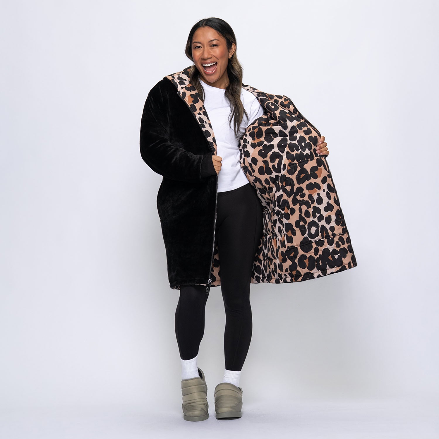Leopard Print/Black Long Puffer Jacket – The Oodie Canada