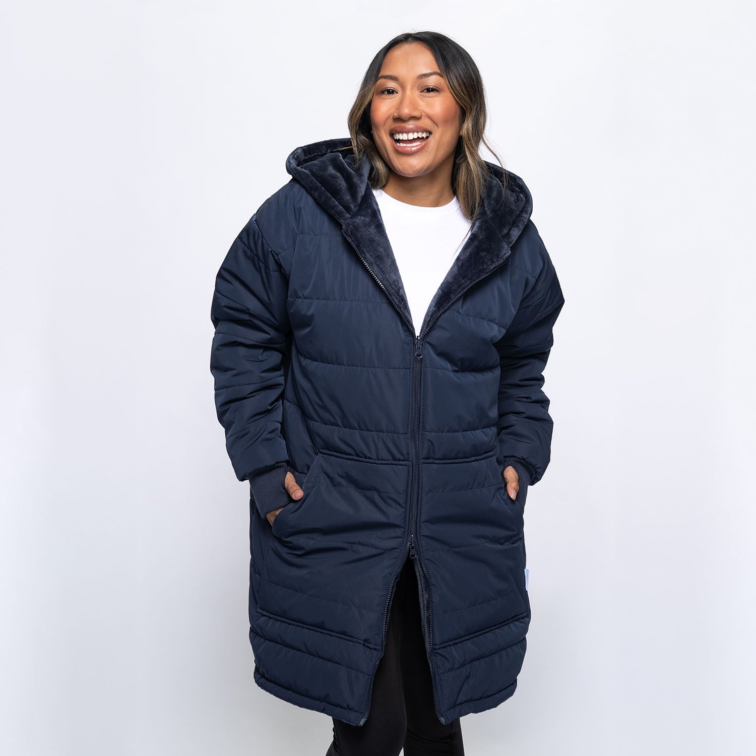 Navy Zip Long Puffer Jacket – The Oodie Canada