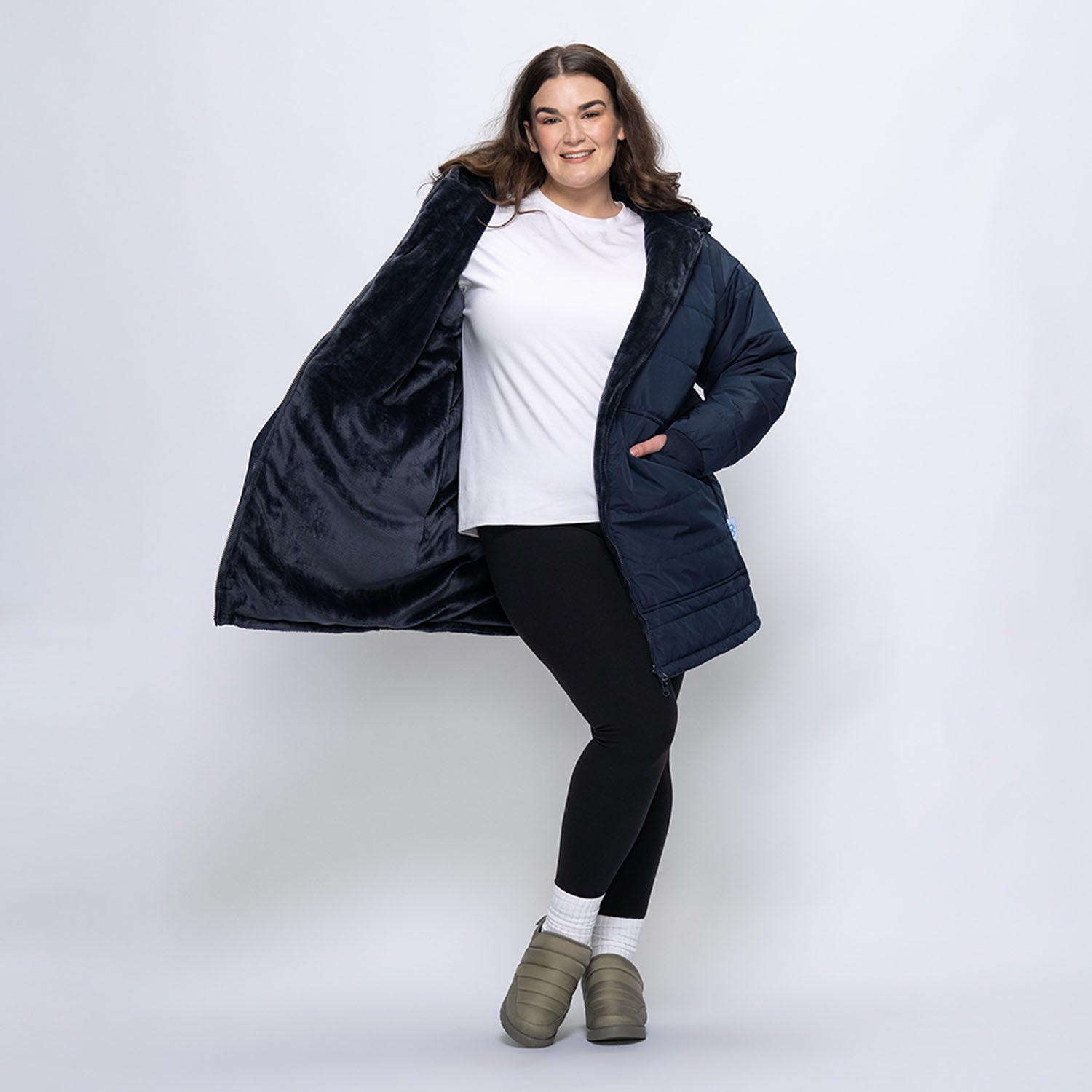 Navy Zip Long Puffer Jacket – The Oodie Canada