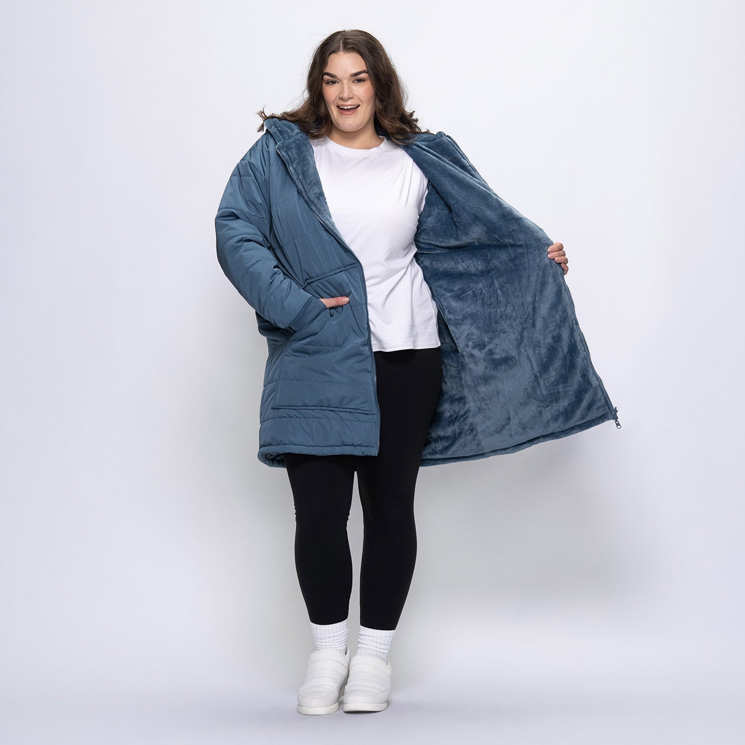 Steel Blue Long Puffer Jacket – The Oodie Canada