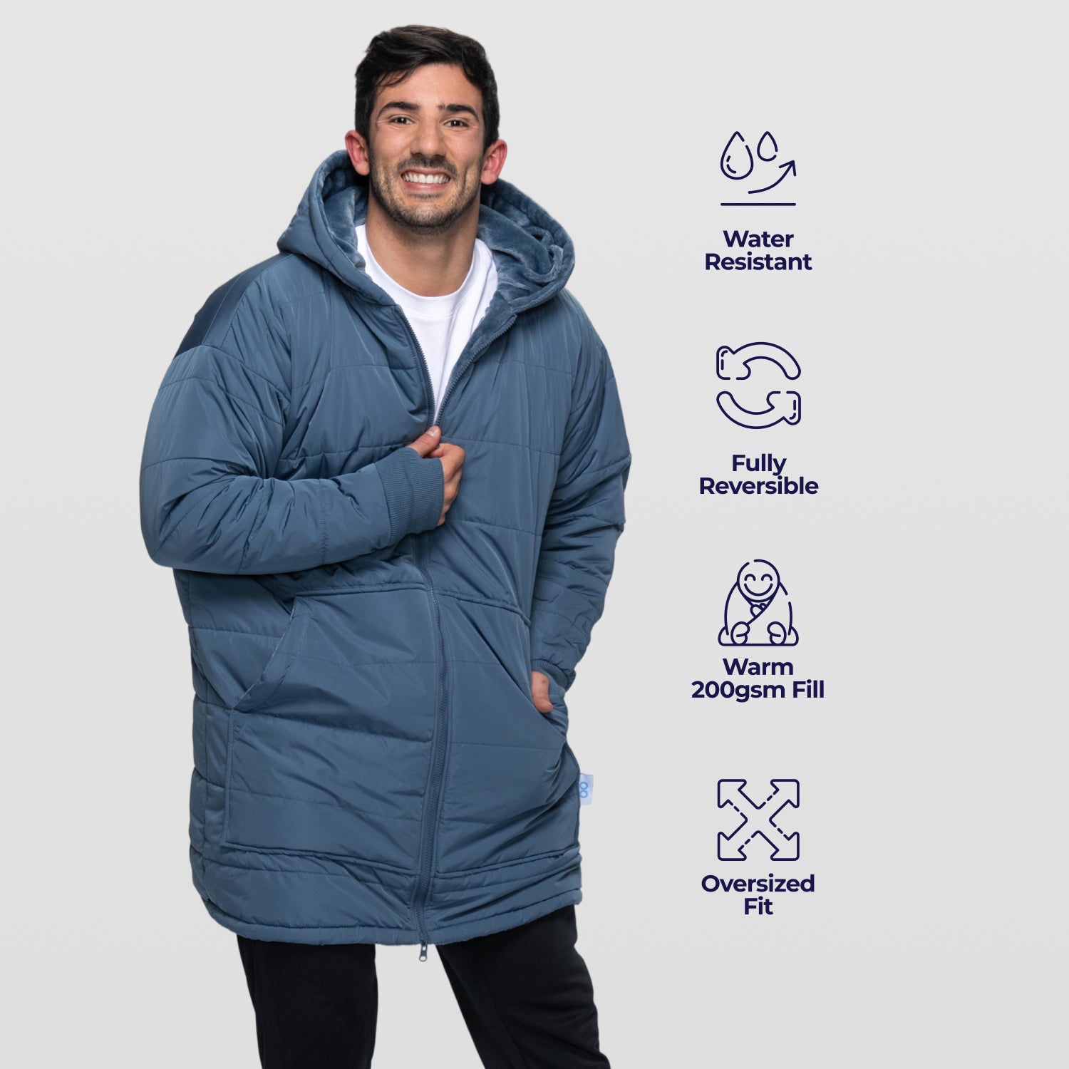 Steel Blue Long Puffer Jacket – The Oodie Canada