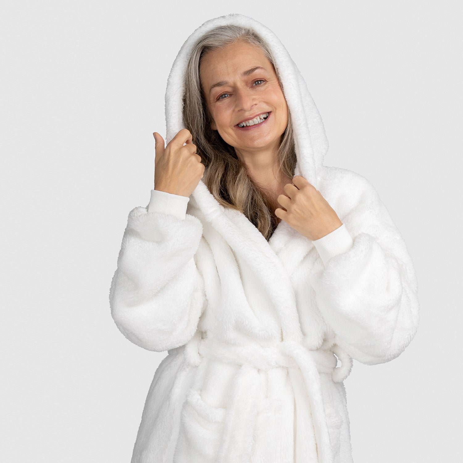 White fur dressing store gown